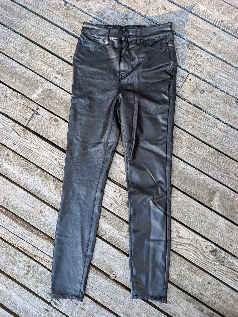 RW&CO. Black Faux Leather Stretchy High Rise Skinny Pants - Size 24